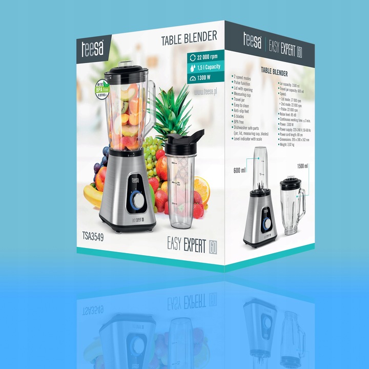 Blender kielichowy TEESA TSA3549 1300 W srebrny/szary