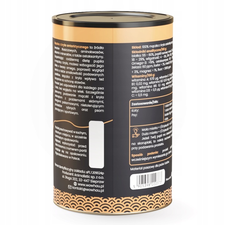Suplement dla psa i kota Mączka z kryla witaminy 400 g żródło kwasów omega