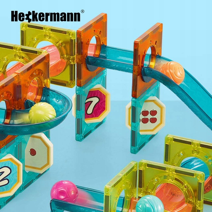 KLOCKI MAGNETYCZNE EDUKACYJNE DUŻE PŁYTKI TOR KULKOWY ZESTAW 76 ELEMENTÓW