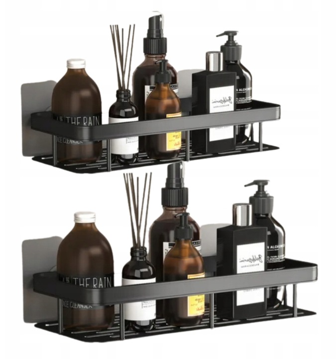 ZESTAW 2 SZT PÓŁKA ŁAZIENKOWA WISZĄCA METALOWA SAMOPRZYLEPNA CZARNA LOFT