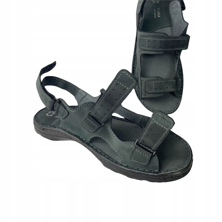 SANDAŁY MĘSKIE SKÓRZANE OBUWIE BUTY NA RZEPY SKÓRA BYDLĘCA + GRATIS ŁYŻKA