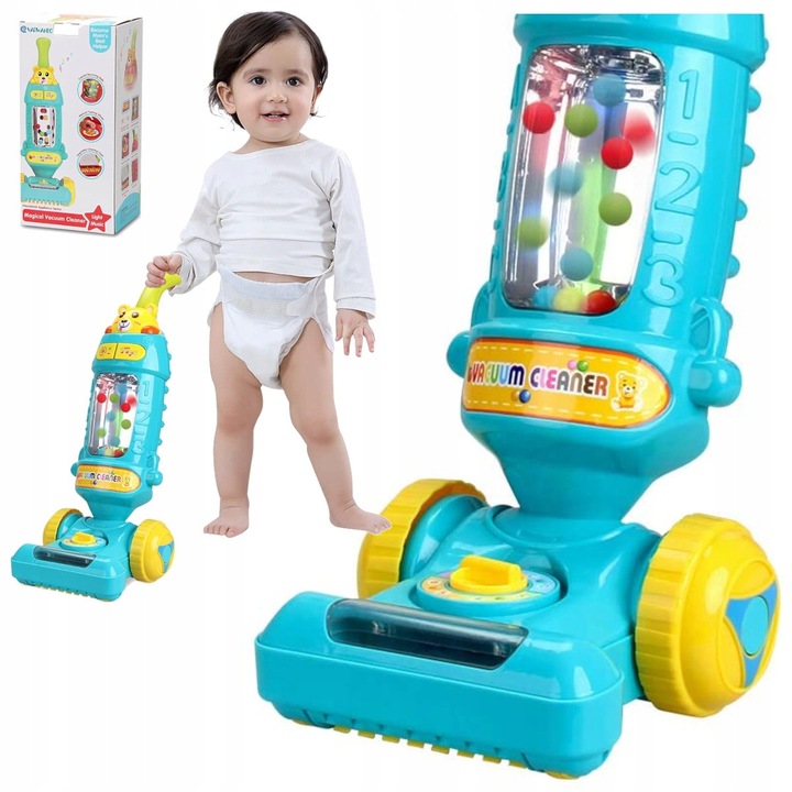 DUŻY ODKURZACZ RĘCZNY PIONOWY dla dzieci INTERAKTYWNY EDUKACYJNY LED MUZYKA