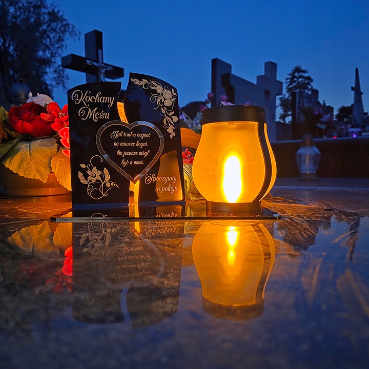WIECZNY ZNICZ SOLARNY LED Statuetka dla MĘŻA na Grób Wszystkich Świętych