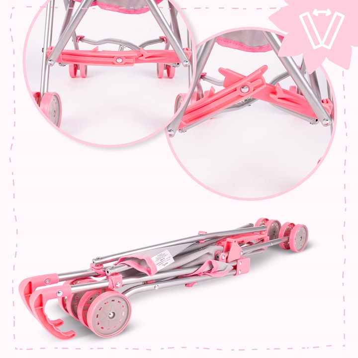 WÓZEK DLA LALEK LEKKI SKŁADANY PARASOLKA SPACERÓWKA JEDNOROŻEC KSIĘŻNICZKA