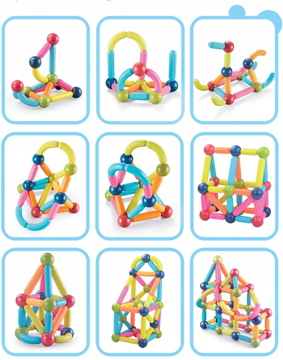 KLOCKI MAGNETYCZNE EDUKACYJNE DUŻE 84 ELEMENTY KONSTRUKCYJNE ZESTAW