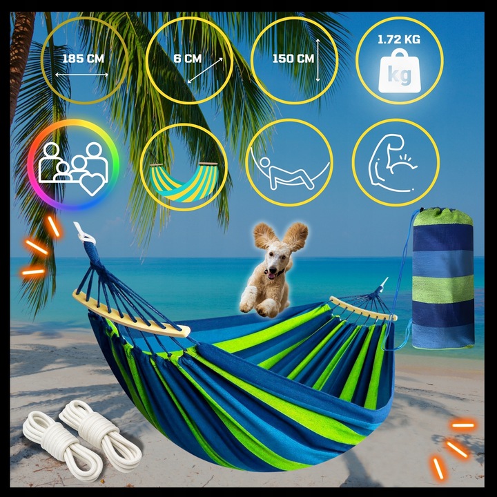 HAMAK OGRODOWY DWUOSOBOWY XXL 260x150 2 Osobowy Turystyczny Z DRĄŻKIEM DUŻY