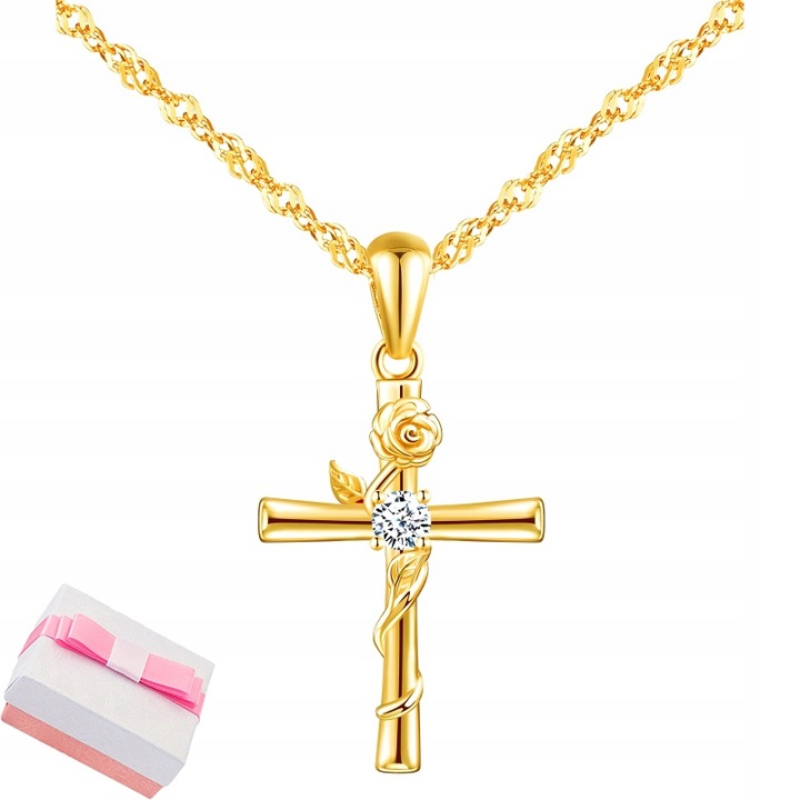 Srebrny łańcuszek naszyjnik komunia chrzest krzyżyk srebro pozłacane