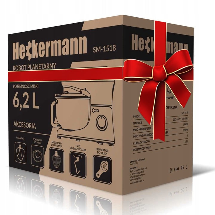 ROBOT KUCHENNY PLANETARNY MIKSER WIELOFUNKCYJNY 2200W HECKERMANN MISA 6,2L