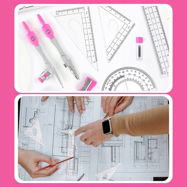 ZESTAW GEOMETRYCZNY 10 ELEMENTÓW CYRKIEL LINIJKI DO KREŚLENIA DO RYSOWANIA
