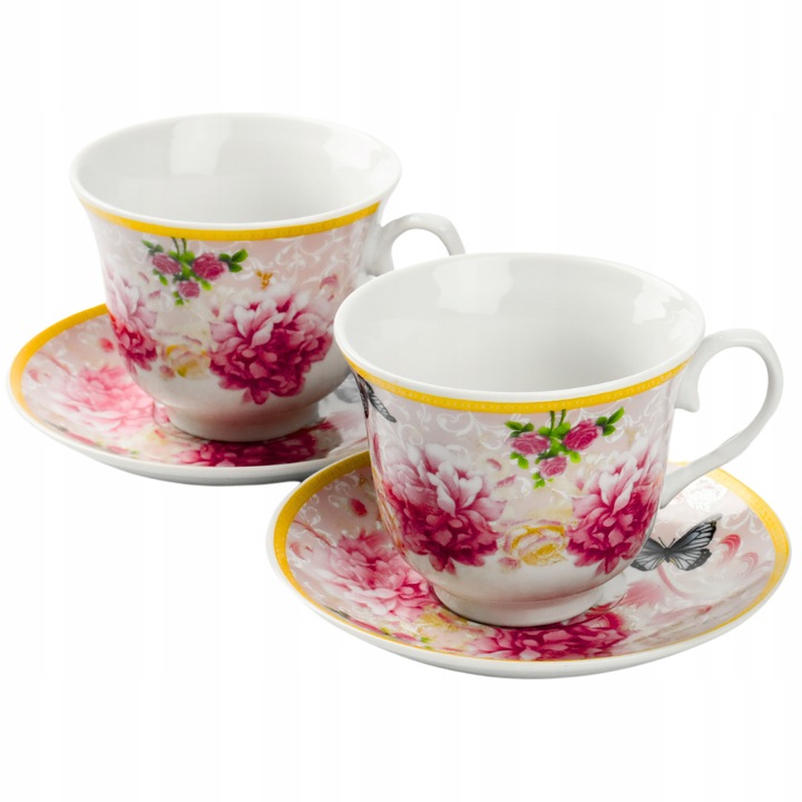 2x FILIŻANKA ZE SPODKIEM KWIATY 250ml do KAWY HERBATY FILIŻANKI DO ESPRESSO