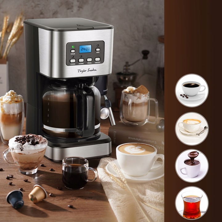 Ekspres przelewowy do kawy 950W 1,5L podtrzymanie temp czarny Taylor Swoden