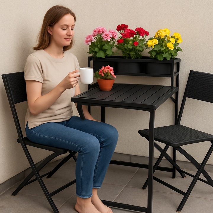 MEBLE NA BALKON OGRÓD TARAS składane komplet ZESTAW Stół 2 krzesła