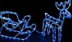 Renifer Świąteczny z Saniami Figurka Świecący LED NIEBIESKI Zewnętrzny Duży