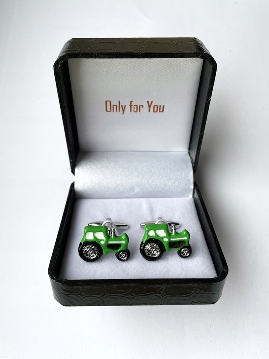 Spinki do mankietów EXC Traktor John Deere Green dla rolnika + prezent etui