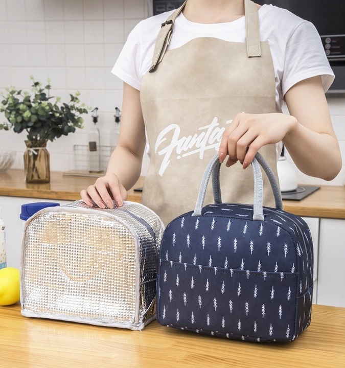 Torebka Termiczna LUNCH BOX Izolowana Na Jedzenie Błękitna Różowe Flamingi