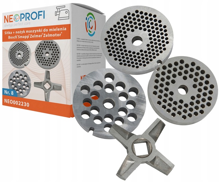 Zestaw sitek nr 8 3szt + nożyk dwustronny do maszynki Zelmer Diana Dorota