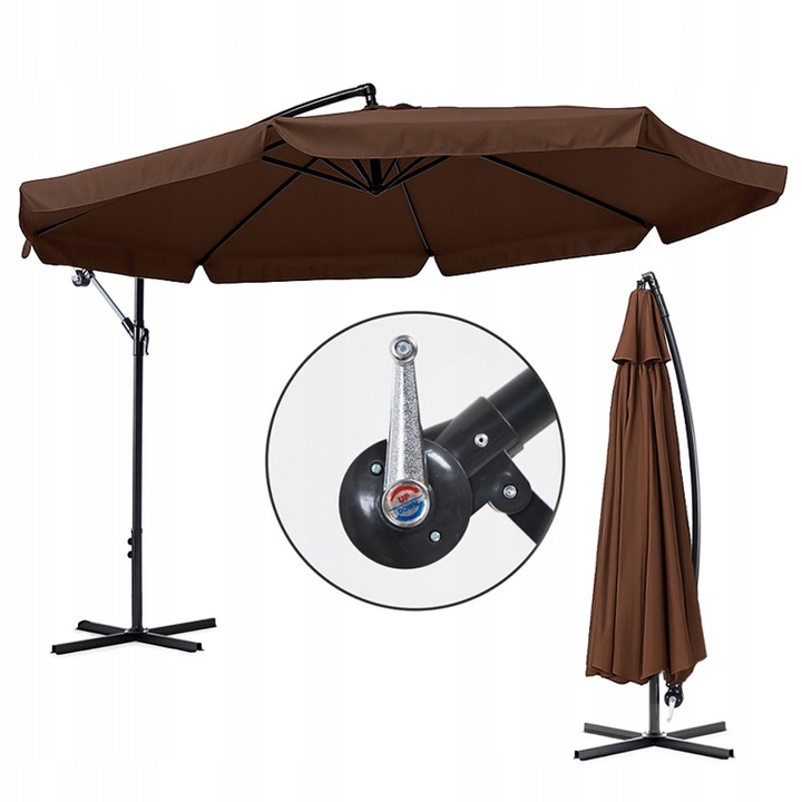 PARASOL OGRODOWY IKAR-BL-BR BRĄZOWY SKŁADANY Z WYSIĘGNIKIEM + POKROWIEC