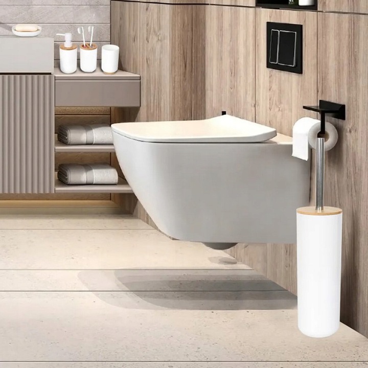 ZESTAW ŁAZIENKOWY 6 ELEMENTÓW AKCESORIA DO WC KOSZ DOZOWNIK BIAŁY KOMPLET