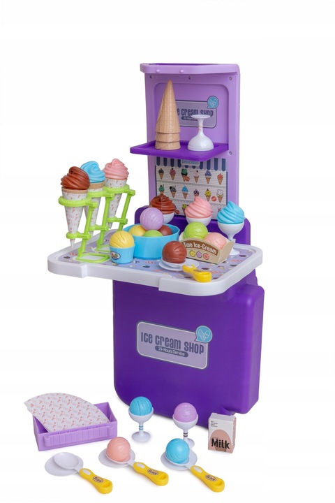 LODZIARNIA SKLEP Z LODAMI CUKERNIA KUCHNIA ZESTAW WALIZKA LODY DLA DZIECI