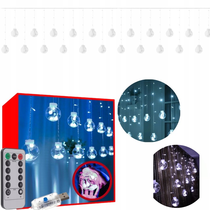Kurtyna Świetlna 108LED Zewnętrzna Węwnętrzna USB Biały Zimny Lampki