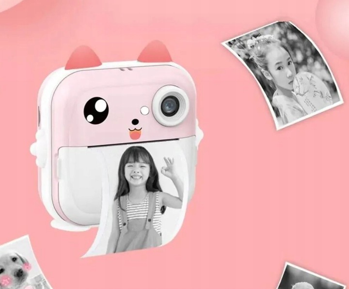 DRUKUŚ 2.0 Z APARATEM MINI DRUKARKA RÓŻOWY + 10 ROLEK SAMOPRZYLEPNYCH