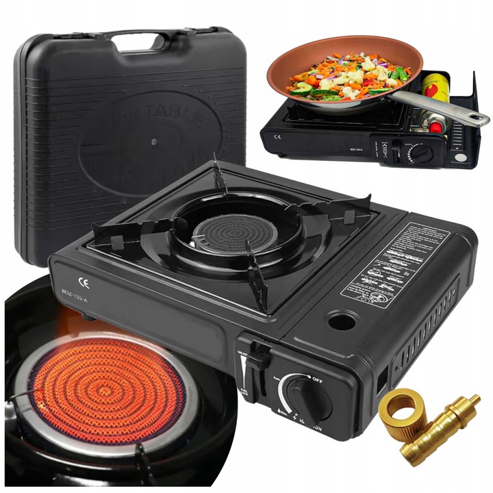 KUCHENKA TURYSTYCZNA GAZOWA CERAMICZNA PRZENOŚNA 2W1 + REDUKTOR Z WALIZKĄ
