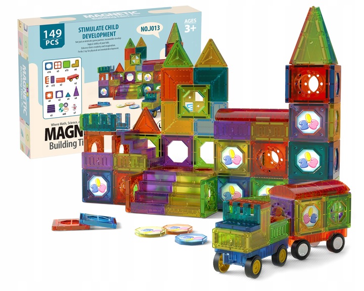 KLOCKI MAGNETYCZNE KONSTRUKCYJNE DUŻE PANELE EDUKACYJNE 3D DLA DZIECI 149EL