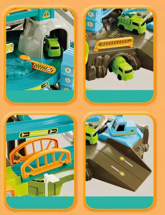 MEGA TOR SAMOCHODOWY PARKING POCIĄG DŹWIG KOLEJKA STACJA TUNEL DINOZAUR REX