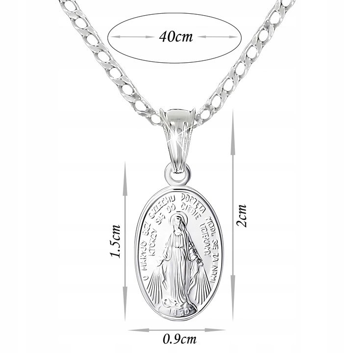 Medalik z Matką Boską Cudowna z łańcuszkiem 925 40 cm na święcenie Komunia