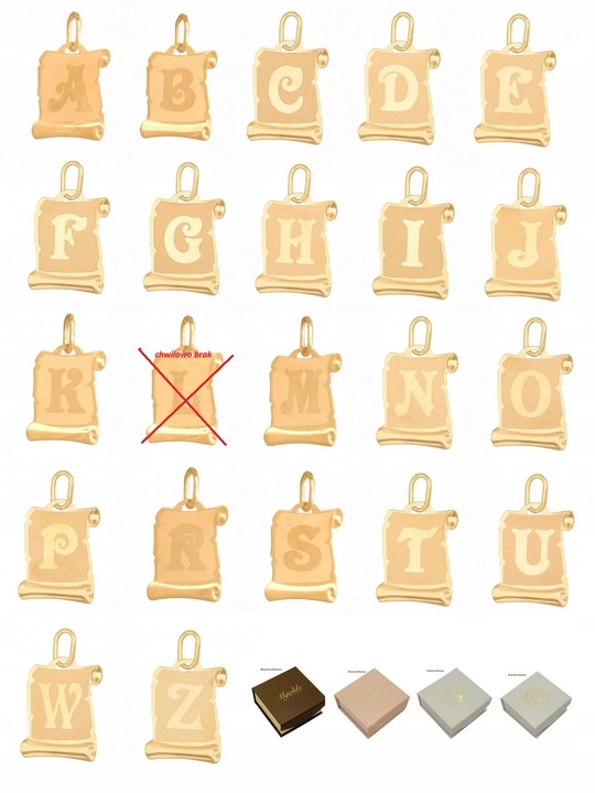 ZAWIESZKA ZŁOTA 585 LITERKA A B C D E F G H I J K L M N O P R S T U W Z