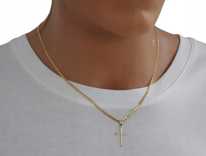 ZŁOTY PEŁNY ŁAŃCUSZEK MĘSKI Z KRZYŻYKIEM GUCCI PR. 925 585 + GRAWER GRATIS