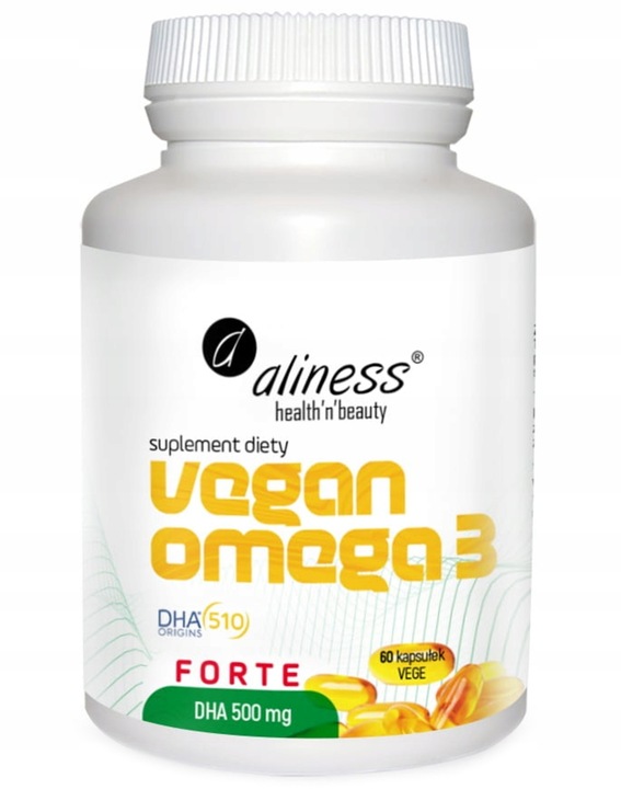 Aliness Vegan Omega 3 FORTE DHA 500 mg Z ALG WZROK UKŁAD NERWOWY 60kap