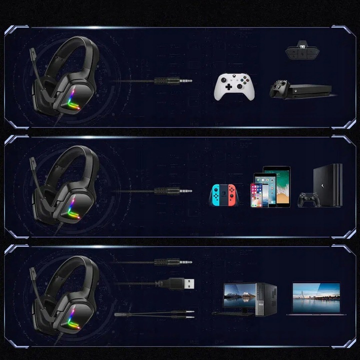 ONIKUMA K20 SŁUCHAWKI GAMINGOWE NAUSZNE PRZEWODOWE Z MIKROFONEM DO PC RGB