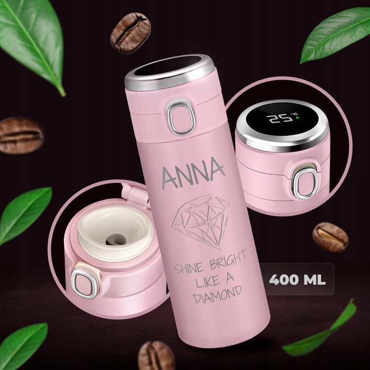 Kubek Termiczny z Grawerem Termos Smart Wyświetlacz 400ml Prezent dla Mamy