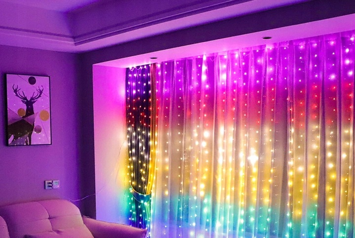 Kurtyna Świetlna LED 3x3 M Lampki świąteczne choinkowe girlanda RGB pilot