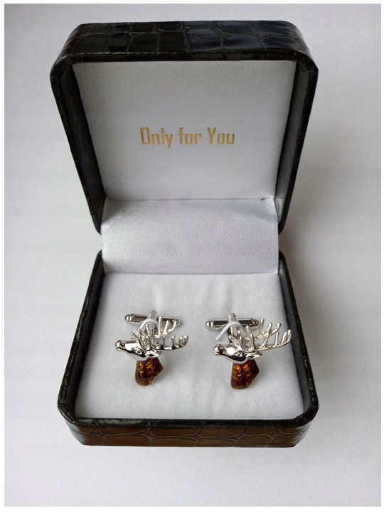 Spinki do mankietów dla myśliwego Głowa Jelenia Jeleń z Porożem + Pudełko