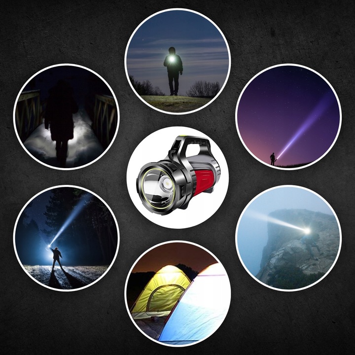 MOCNA LATARKA AKUMULATOROWA SZPERACZ LED POWERBANK ŁADOWANIE TURYSTYCZNA