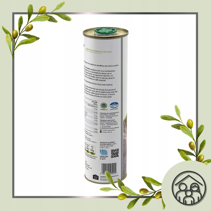 Oliwa z oliwek EXTRA VIRGIN Grecka 1L TŁOCZONA NA ZIMNO ARISTEON 1000 ml