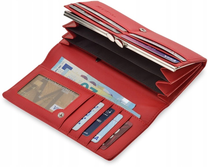 Cavaldi Duży Portfel Skórzany Damski Na Zatrzask Portmonetka Na Prezent