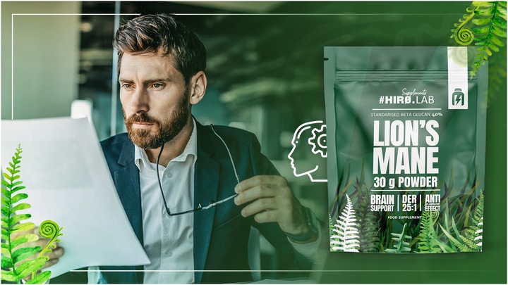 LION'S MANE SOPLÓWKA JEŻOWATA EKSTRAKT PAMIĘĆ 500mg DER 25:1 30g HIRO.LAB