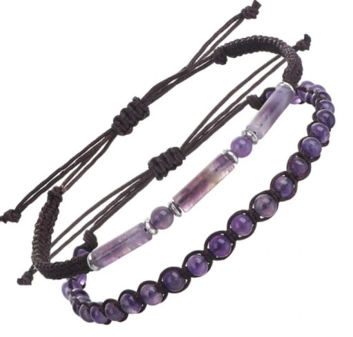 BRANSOLETKA DAMSKA KAMIEŃ AMETYST ZESTAW 2w1