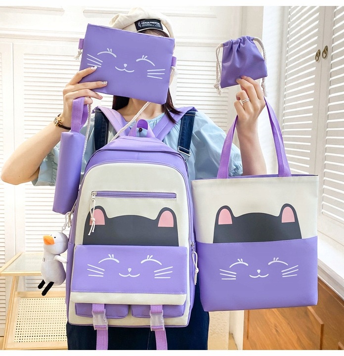 PLECAK SZKOLNY KOT KOTEK DLA DZIEWCZYNKI Z KOTKIEM PIÓRNIK + TOREBKA 5w1
