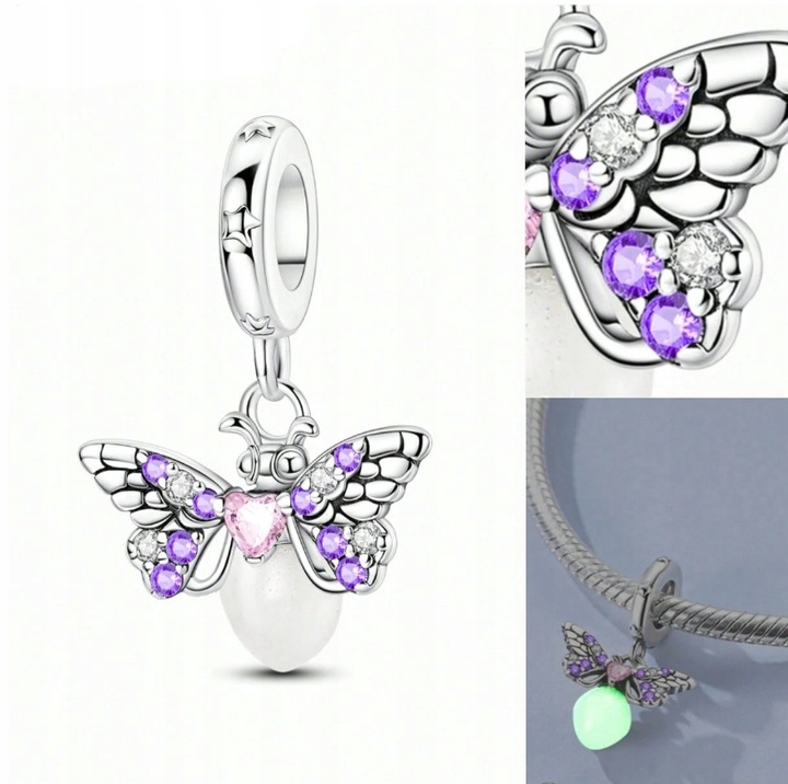 CHARMS Zawieszka Srebrna 925 ŚWIETLIK ĆMA Świeci w ciemności + PUDEŁKO