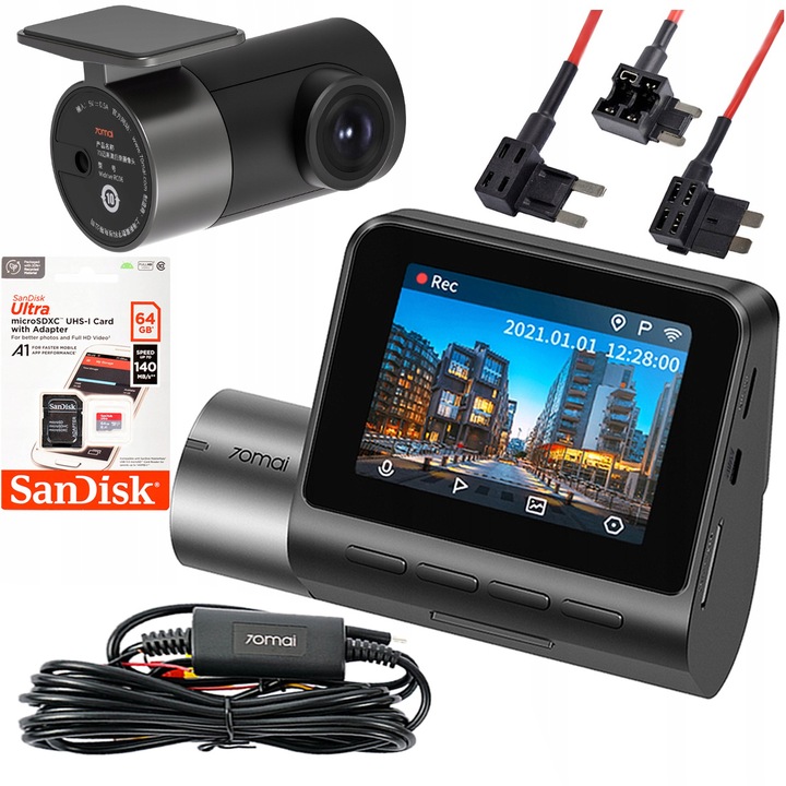 KAMERA 70mai PRO PLUS A500S PRZÓD+ TYŁ+ 64GB + ACC