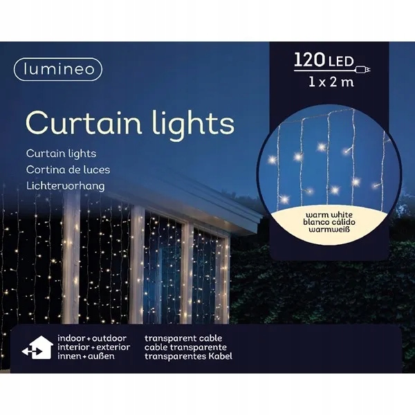 KURTYNA led 1 x 2 m światło białe ciepłe 240 led transparentny kabel TIMER