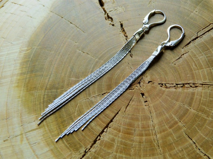 Srebrne 925 długie kolczyki 9 cm z łańcuszków cardano Pudełko ozdobne