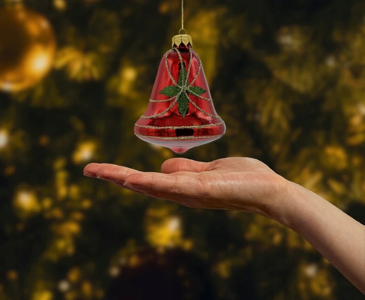 ZESTAW 3 szt. Bombka choinkowa ręcznie malowana - Dzwonek czerwony