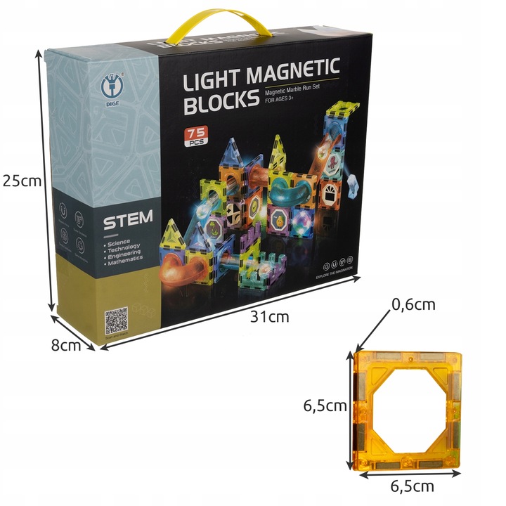 KLOCKI MAGNETYCZNE KONSTRUKCYJNE ŚWIECĄCY TOR Dla Dzieci MAGNETIC TILES 75