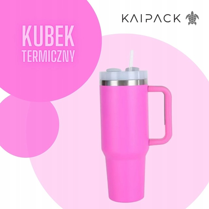 KUBEK TERMICZNY ZE SŁOMKĄ 1200ML RÓŻOWY TERMOS Z UCHWYTEM