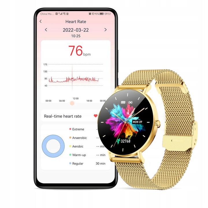 Smartwatch Zegarek Damski Złoty Manta Alexa LUX GOLD 2 Paski menu PL